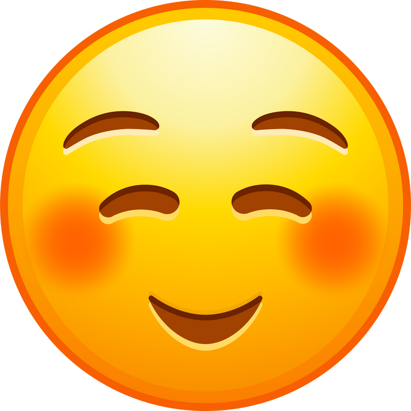 Top quality emoticon. Cute smiling emoji. Happy face with flushed cheeks. Yellow face emoji.